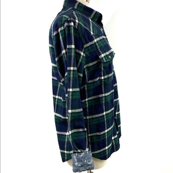 Jachs Girlfriend Stretch Plaid Flannel Button Down Shirt Womens Large - Picture 5 of 11